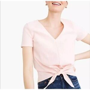 J. CREW Women's LARGE Light Pink Cotton Blend Canvas Textured Front Tie Tee